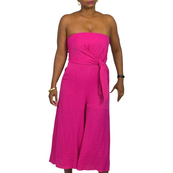 Maeve Brin Tie Front Jumpsuit Pink Cropped Strapless Wide Leg Boning Anthro 4 - Picture 14 of 14